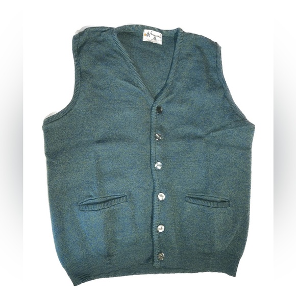 Vintage blue-green cardigan sweater vest - Picture 1 of 5